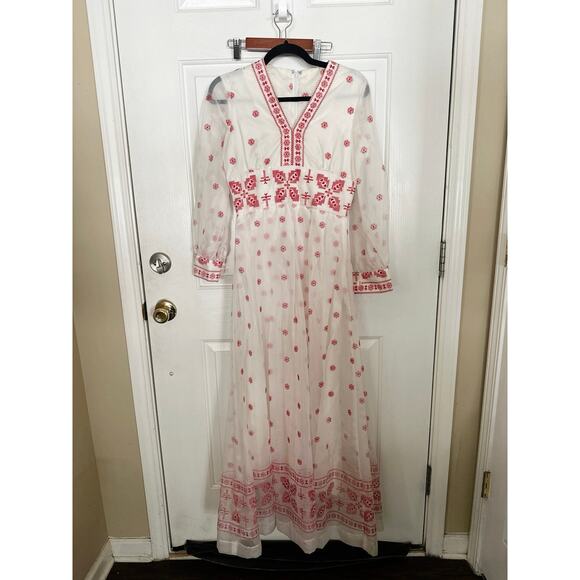 Vintage Avalon Classics Maxi Dress Womens 8 Boho Maxi White Red 70’s Bohemian - Picture 2 of 5